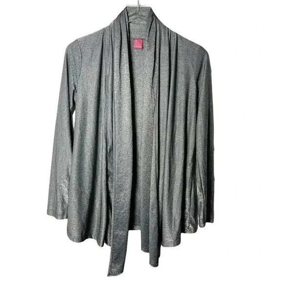 Three Dots shawl collar metallic gray silver open cardigan size small - Picture 7 of 7